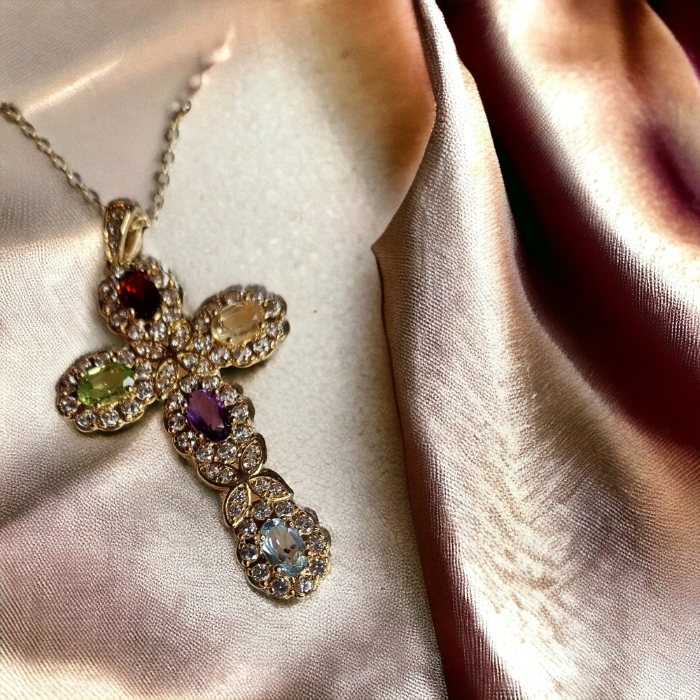 Gemstone & white sapphire cross - Picture 6 of 9